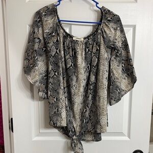 ADORA Snakeskin Print Blouse in Black and Cream